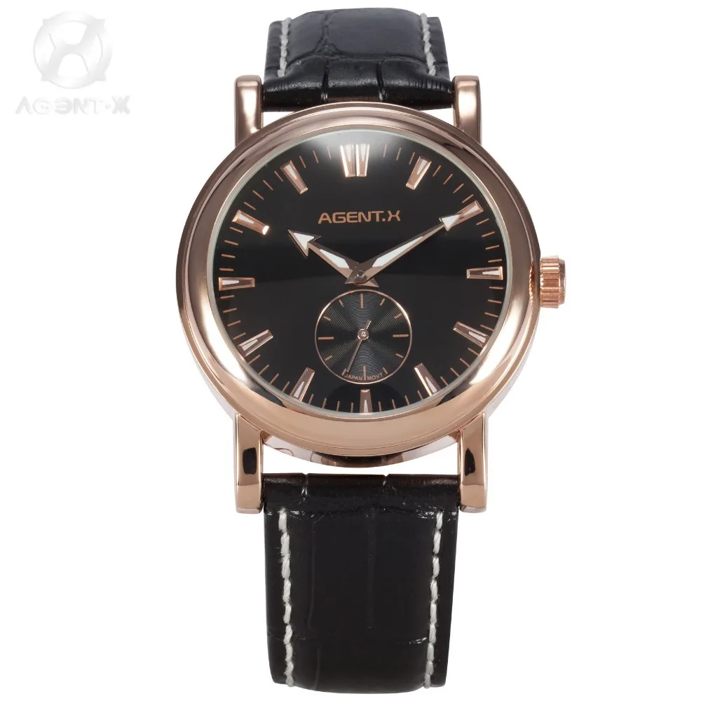 

Le charme fatal AGENTX Small Second Hand Display Analog Black Leather Horloge Band Masculino Relojes Men's Wrist Watch / AGX055