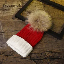 Dreamtach Для женщин Для мужчин взрослых Унисекс Skullies енот Мех животных помпоном hat Кепки шапочки головные уборы рождественских Толстая теплая шапка зимняя детская