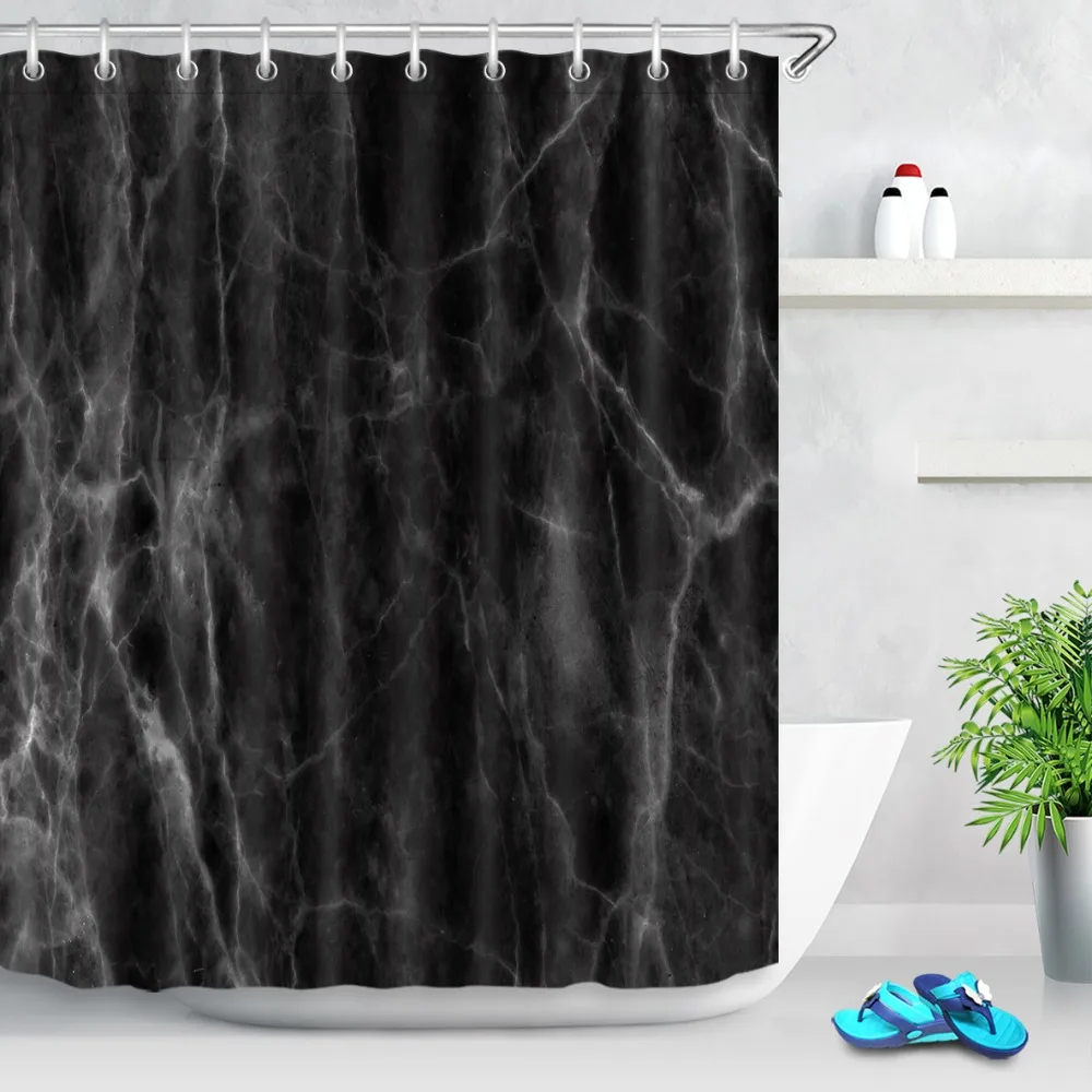 

Nature Pattern Black Marble Blackground Shower Curtain Bathroom Mildew Resistant Waterproof Polyester Fabric for Bathtub Decor