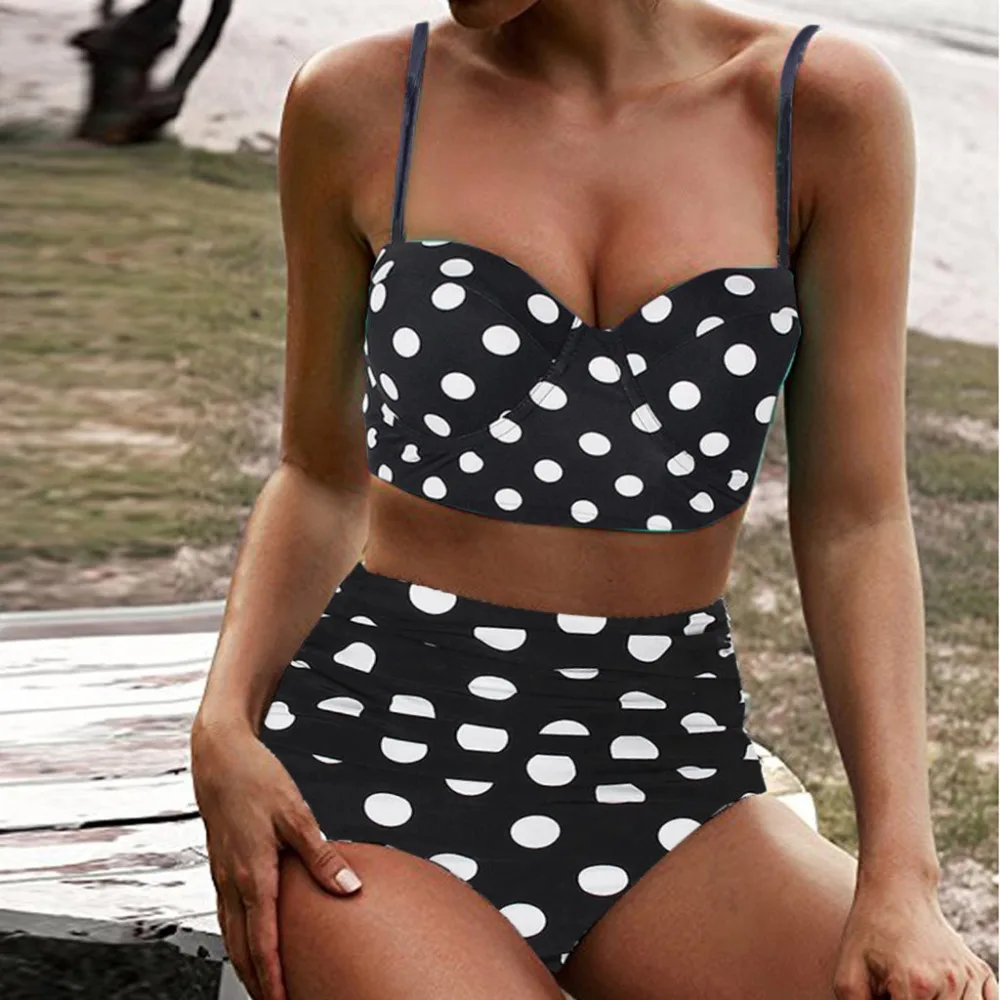 

Sling high waist wave print swimsuit bikini set women brilliant swimsuit bikini Female Retro maillot de bain fille 10#