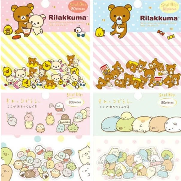 80 шт./упак. Япония мультфильм Rilakkuma& Friends серии ПВХ стикер пакет студентов украшения этикетки канцелярские наклейки