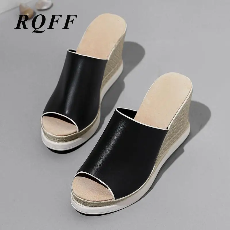

Platform Wedges Sandals Woman Handmade Summer Outside Peep Toe Fashion Solid Slides Plus Size Black White Beige With Shoes Women