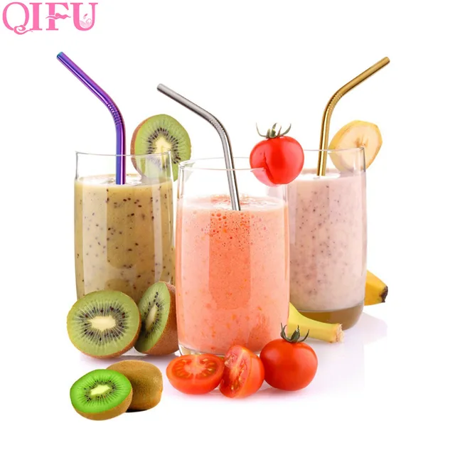 QIFU Reusable Stainless Steel Straw Glass Drinking Straw Reusable Juice
