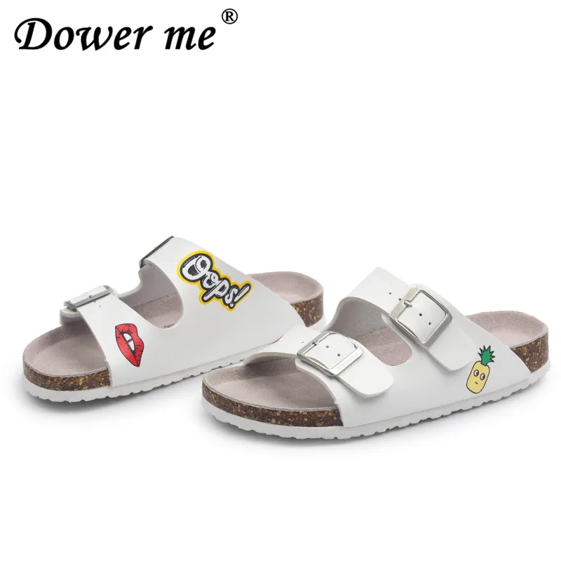 

2019 fashion New Summer Beach Cork Sandals Flat with Casual Women Black White Double Buckle Sandalias Valentine Comfortable Shoe
