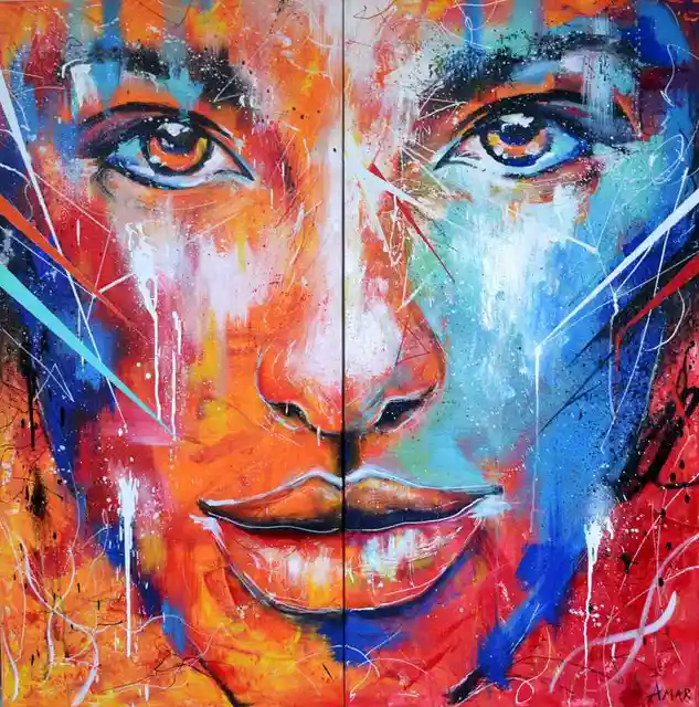 Abstract Portrait Wall Art Two Face Oil Painting Canvas Print Beauty