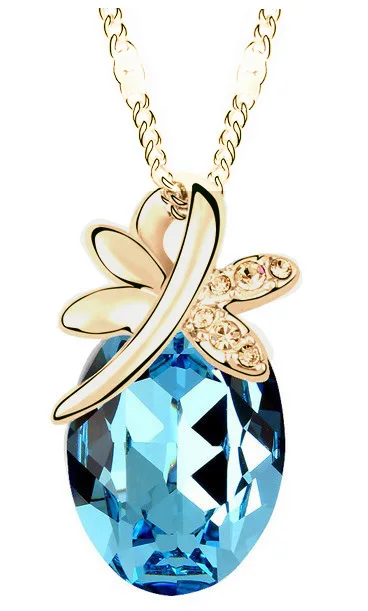 

Free Shipping Gift Bag Hotselling Wholesales Zircon Egg-shaped crystal Butterfly Pendant Necklace fashion jewelry 12 colors 3009