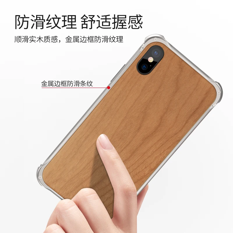 Wood Case For iPhone XS Max XS X 8 7 Plus Shockproof Case Metal Frame Bumper Cover For iPhone XS Max XS X Case Aluminum Shell