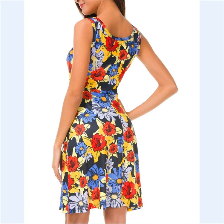 Printed Vests Summer Dresses  Beach Frock Dresses  Sexy Party Night Club  A-Line  Beach Style  Vestidos