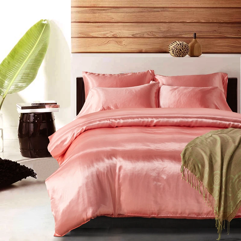 Комплект постельного белья из натурального шелкового атласа, 2 шт./3 шт., Одноцветный сатиновый пододеяльник,# sw - Цвет: -NS-3-fenyu