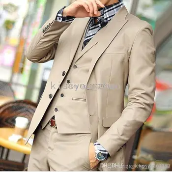

Custom made tailor 2015 Hot khaki Groom Suits Tuxedos Slim fit Best man Groomsman Men party Wedding Dress Jacket+Pant +vest