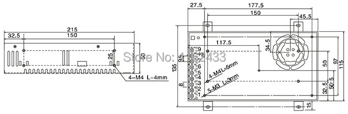 S-360 series general switching power supply&nbsp;mounting dimensions