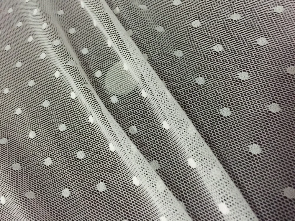 

cream white ( ivory) , 150cm width, 1 meter, nylon spandex elastic stretch fabric, spot dot mesh fabric,wedding dress, lingerie