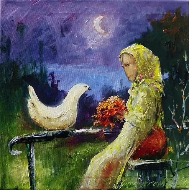 Nocne plotki Original Oil Painting 30x30cm signed Garncarek Al | Дом и сад