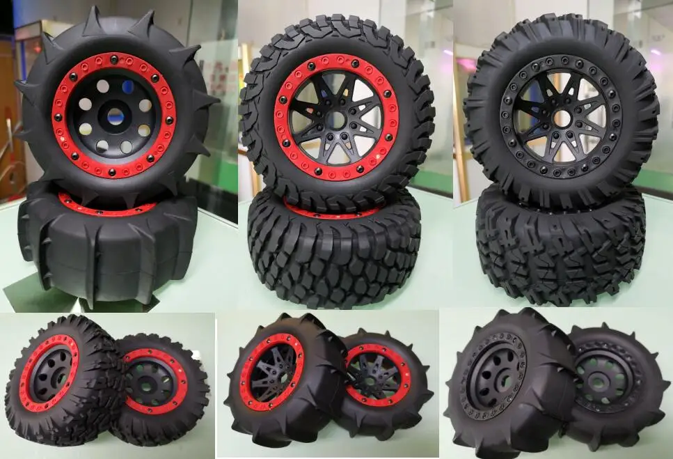 Wheel Rim Rubber Tires RC 1:8 RC Wheels with 17 mm Hexagonal Joint Pack of 4 H Thread Pattern Rubber Tires and Plastic Wheel for 1/8 Scale Off-Road Vehicles 