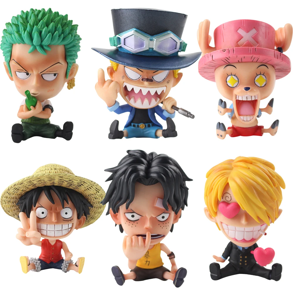 

9-11cm Anime One Piece Sabo Chopper Luffy Ace Sanji Zoro Q Version Sitting Figurine PVC Figure Toys Model Decoration Doll