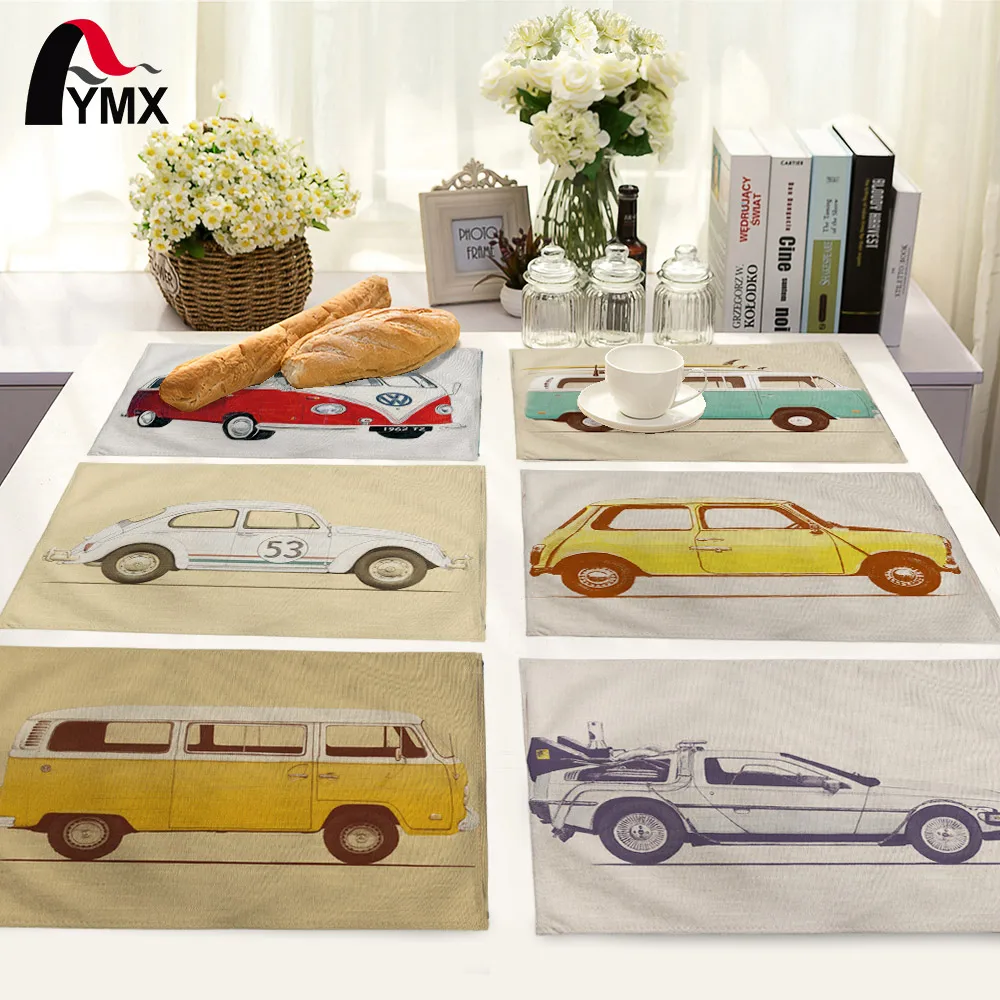 

Retro Car Pattern Table Mat Creative Cartoon Retro Car Table Napkin For Wedding Kitchen Decor Placemat Dining Accessories