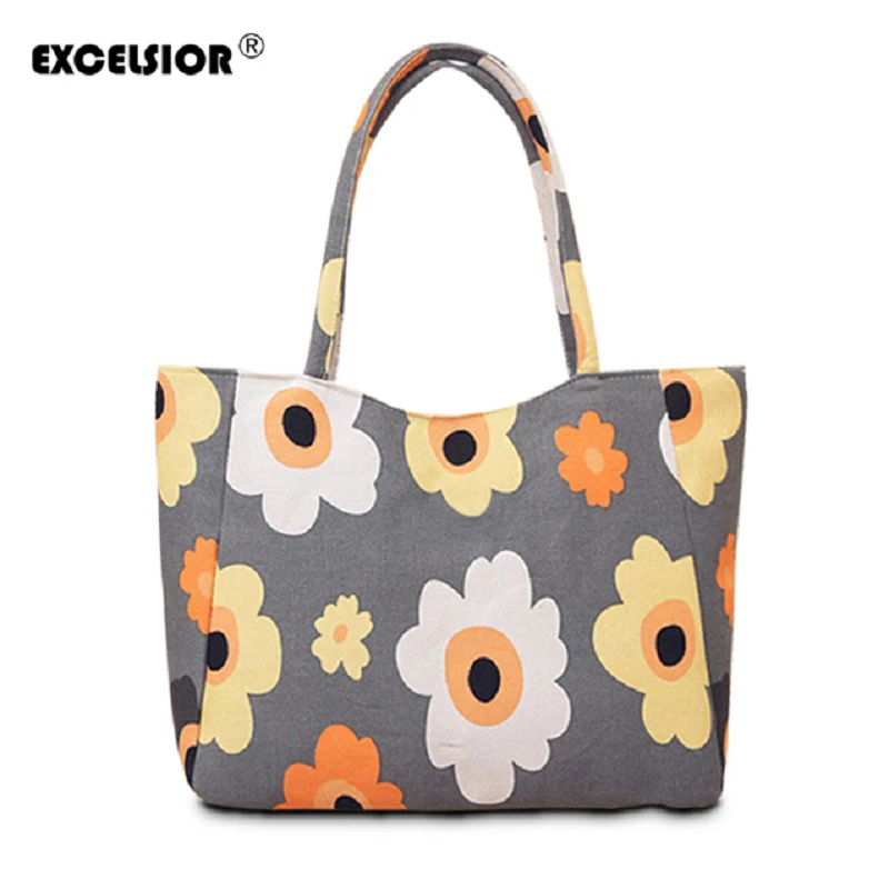 EXCELSIOR Waterproof Canvas Casual Zipper Shopping Bag Large Tote Women Handbags Floral Printed ...