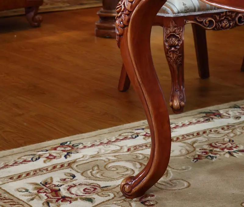 American Style Marble Table, New Classical High Grade Solid Wood Carving Rectangle Six Person Table European Style Dining Table