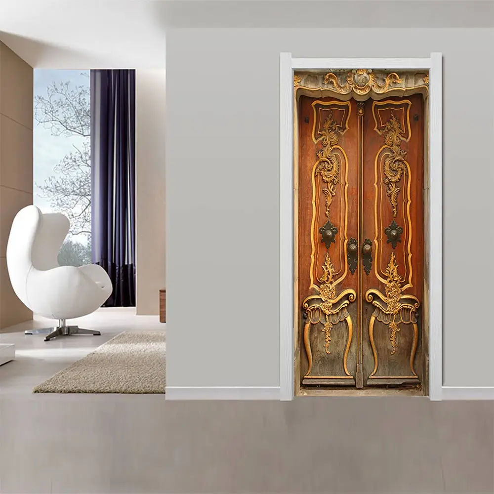 Ретро деревянные двери DIY двери стикеры Самоклеющиеся водонепроницаемые 3D двери наклейки обои для дома наклейки хорошее качество