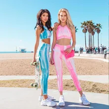 Женский спортивный костюм, спортивный костюм, одежда для бега, спортивный костюм, одежда для активного отдыха, для фитнеса, тянущиеся штаны, топы, градиентная полоска, женские костюмы для бега