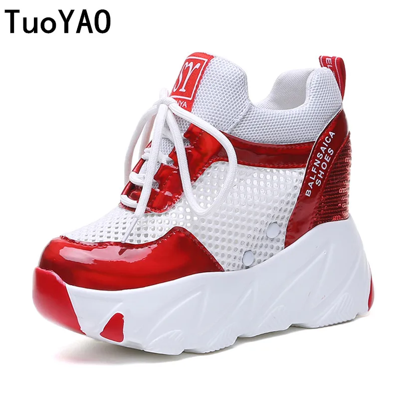 

Fashion Summer Breathable Women Height Increased Shoes Women High Platform Shoes 10CM Thick Sole Trainers Bling Sneakers Woman
