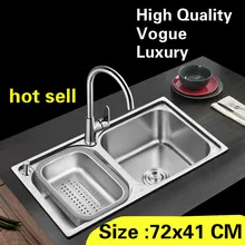 Квартиры двойной кухонный паз мойка овощей 304 пищевой нержавеющей стали Горячая 720x410 мм