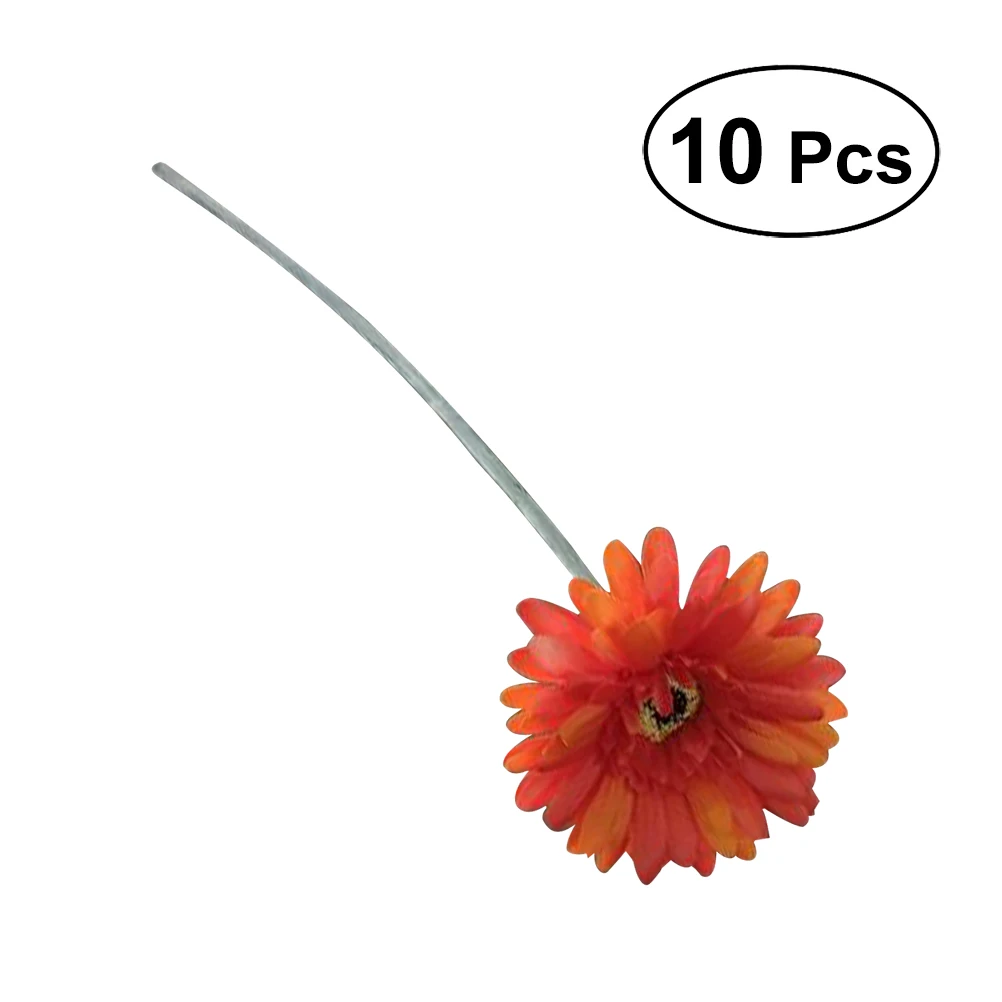 

10pcs Artificial Flowers Fake Simulation Silk Gerbera Daisy Bouquet Bride Bridesmaid Flowers For Wedding Party (Light Orange)