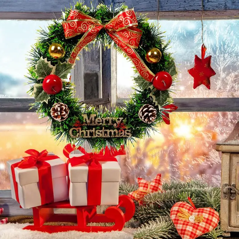 

Christmas Wreath 40cm Christmas Large Wreath Door Wall Ornament Garland Decoration Red Bowknot Christmas Decorations