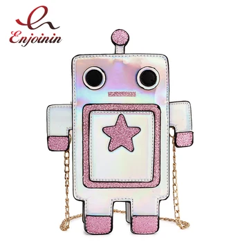 

Fashion Cute Robot Model Laser Leather Mini Chain Purse Shoulder Bag Tote Crossbody Bag For Women Bolsa Flap Casual Clutch Bag