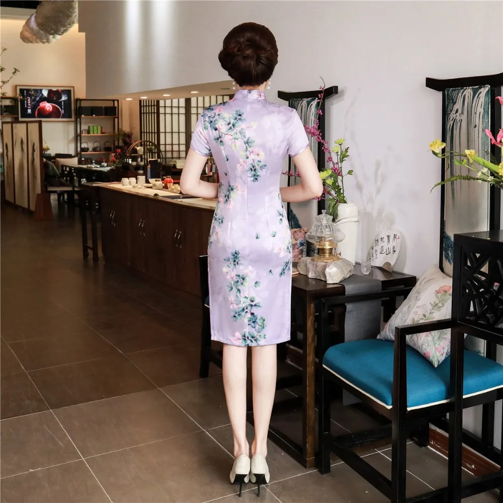 Шанхай история короткий рукав цветочный Qipao длиной до колена cheongsam платье китайский Восточный платья для женщин