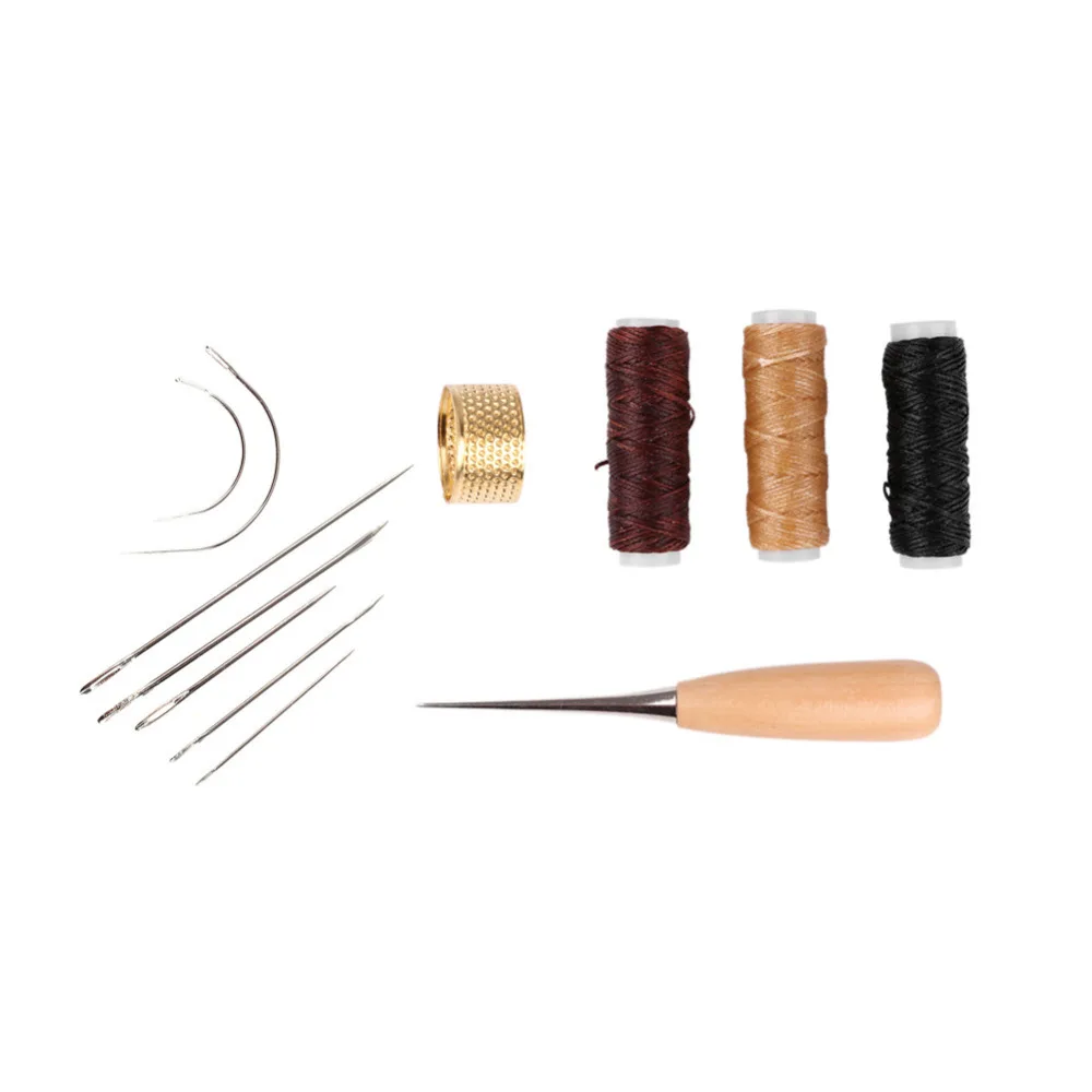 

DIY Leather Repair Tool Sewing tools Hand Sewing Needles Waxed Thread Awl Thimble sewing accessories Set Easy To Carry Supplies