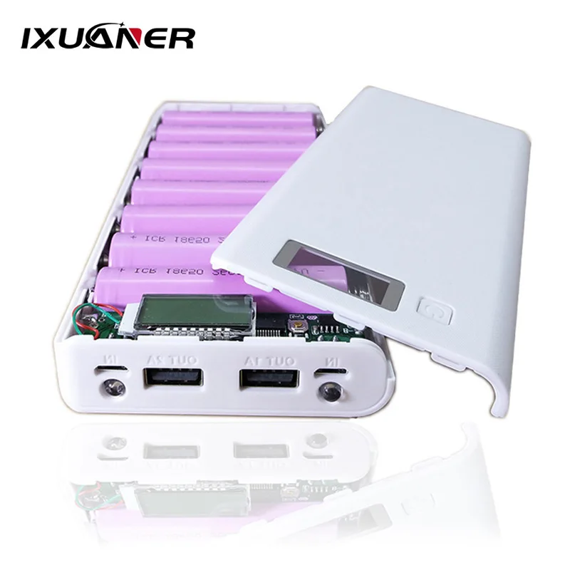 

5V 2.1A Dual USB 8*18650 Power Bank Battery Box Mobile Phone Charger DIY Shell Case for Iphone X Xiaomi Huawei Phones Powerbank