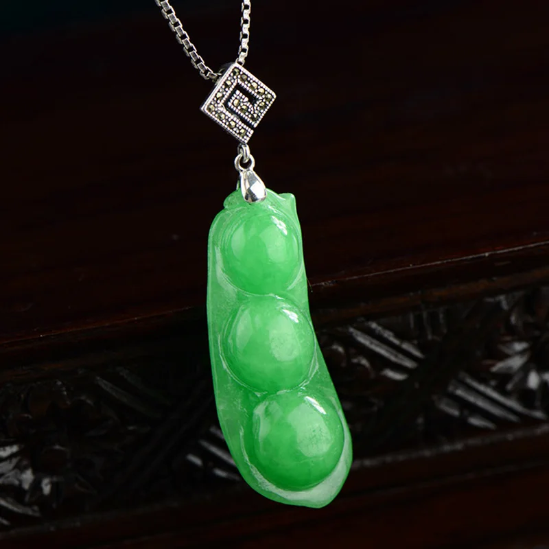 

Real Pure 925 Silver Green Jade Pendant For Women Pea Shap Spiritual Meditation Jewelry Colgante