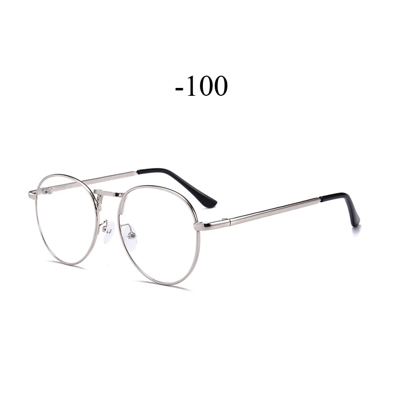 Iboode, винтажные модные очки для близорукости, унисекс, очки для близорукости, для мужчин и женщин, очки с прочными линзами, Короткие очки для зрения - Цвет оправы: silver -100