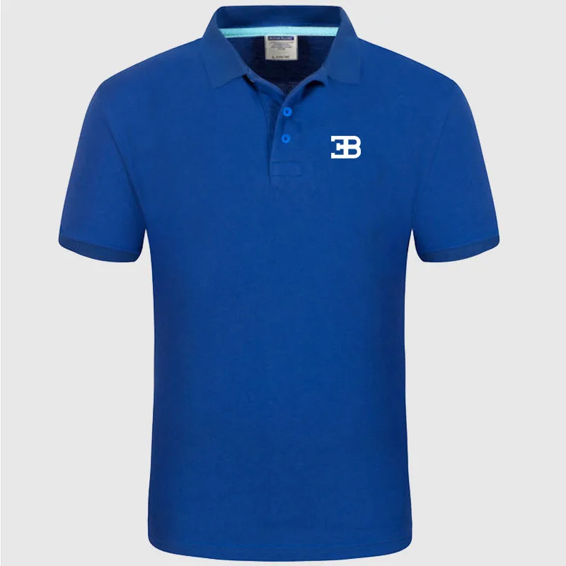 Новая рубашка поло с логотипом Bugatti хлопковая рубашка поло с коротким рукавом высокое количество рубашки поло - Цвет: Синий