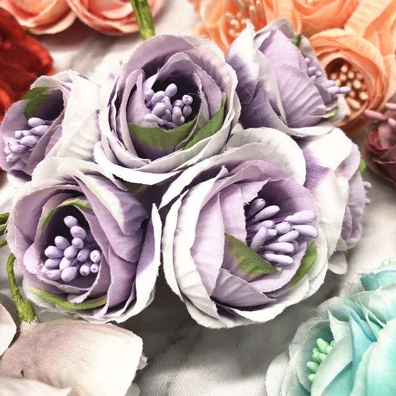 YOOROMER 6 pieces 3.2cm rose flower head silk Artificial Flowers For Wedding Decoration DIY Decorative Wreath Fake Flowers
