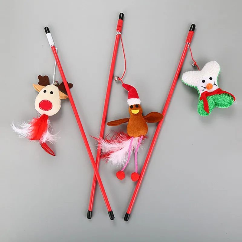 Cute Pet Christmas Series Funny Cat Stick Pet Toys Playing Supplies