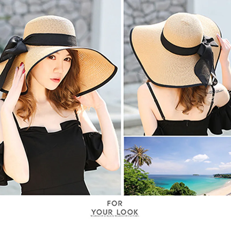Летняя большая соломенная шляпа с полями гибкие широкие поля солнцезащитная Кепка с бантом пляжные складные шляпы Новые шляпы для женщин