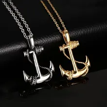 

fashion men's stainless steel necklace in the Caribbean pirate ship anchor pendant with 18 k , necklace