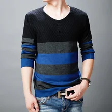 Осенне-весенний повседневный мужской свитер с v-образным вырезом мужской пуловер трикотажная одежда пуловеры и свитеры для мужчин Pull Homme M-3XL