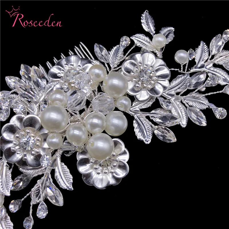 Silver Bride Hair Comb Headpiece Wedding Leaf Flower Hair Combs Accessories Jewelry Women RE3469
