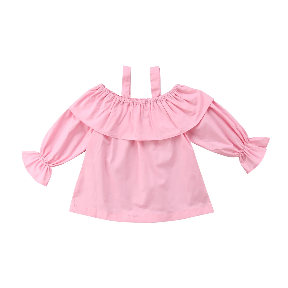 Для маленьких девочек топы с открытыми плечами Розовая Одежда для новорожденных футболка с длинным рукавом, блузка Топы