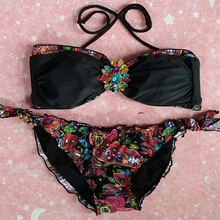 2017 Summer Women Crystal Bikini Rhinestone Push Up Diamond Swimwear Halter Bikini Beach Swimsuits Bathing Suit