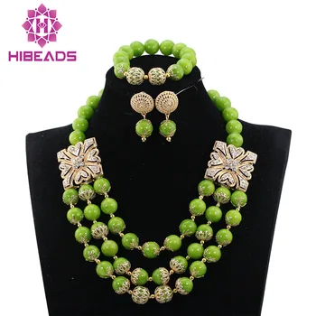 

2017 Latest Greenery Beads African Jewelry Set New Women Statement Necklace Set Gift Free Shipping WD606