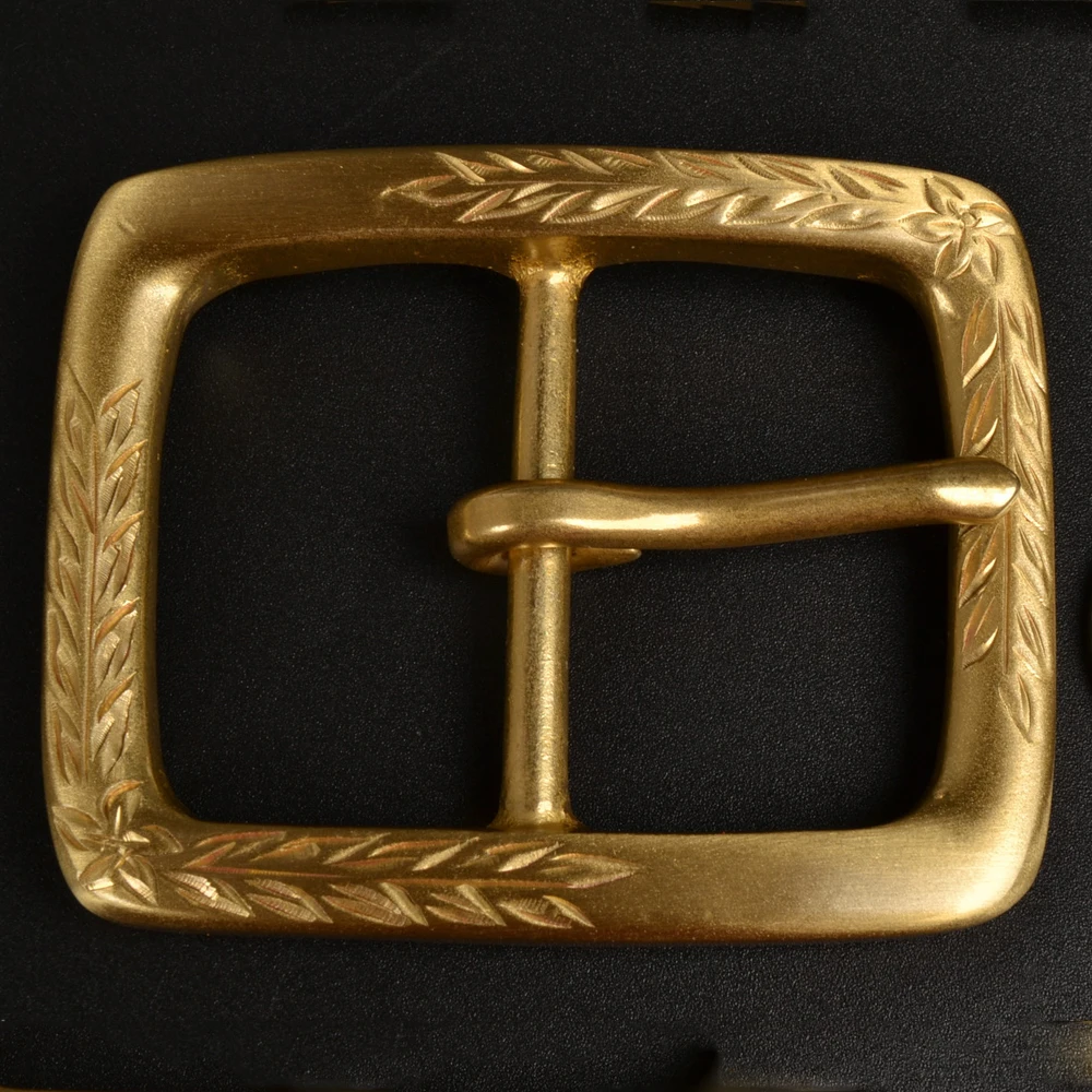 DIY leather craft belt buckle hand carved pattern solid brass material