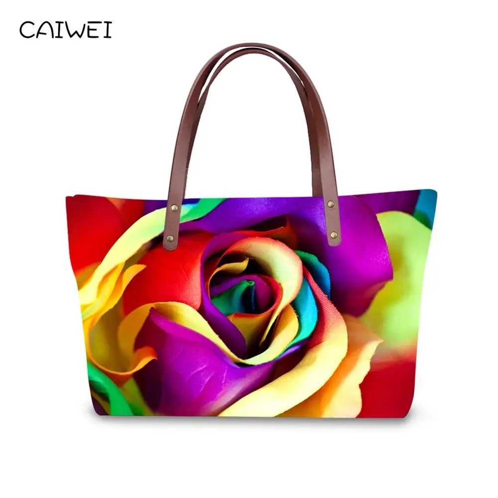 

Women Shoulder Bag Flowers Prints Fashion Large Capacity Handbags for Ladies Shopping High Quality Top-handle Bags