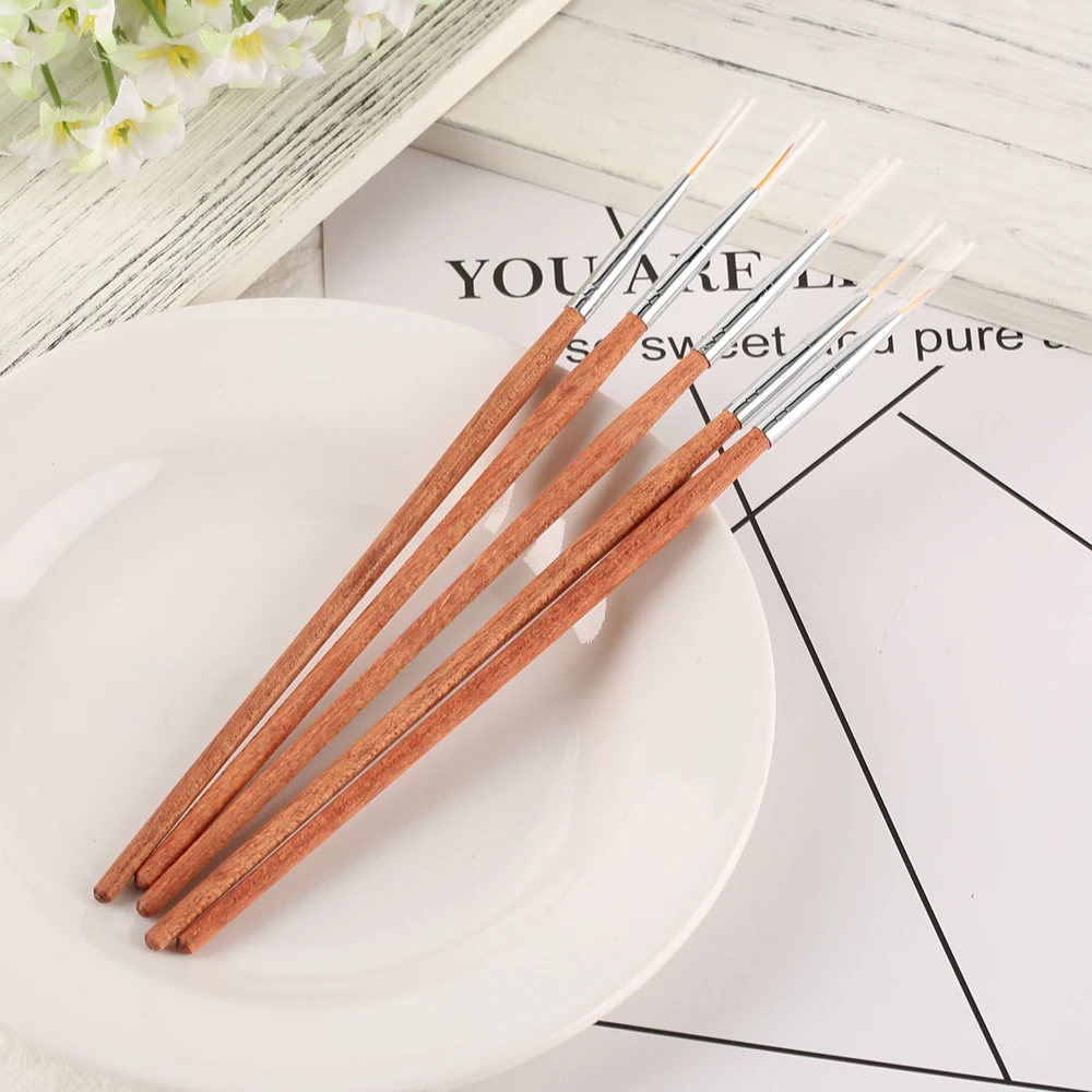 UV Gel Nail Brush Set Redwood Handle Acrylic Drawing Brush Liner Painting Pen Gel Polish Crystal Nail Art Manicure Tools 5 pcs   (7)