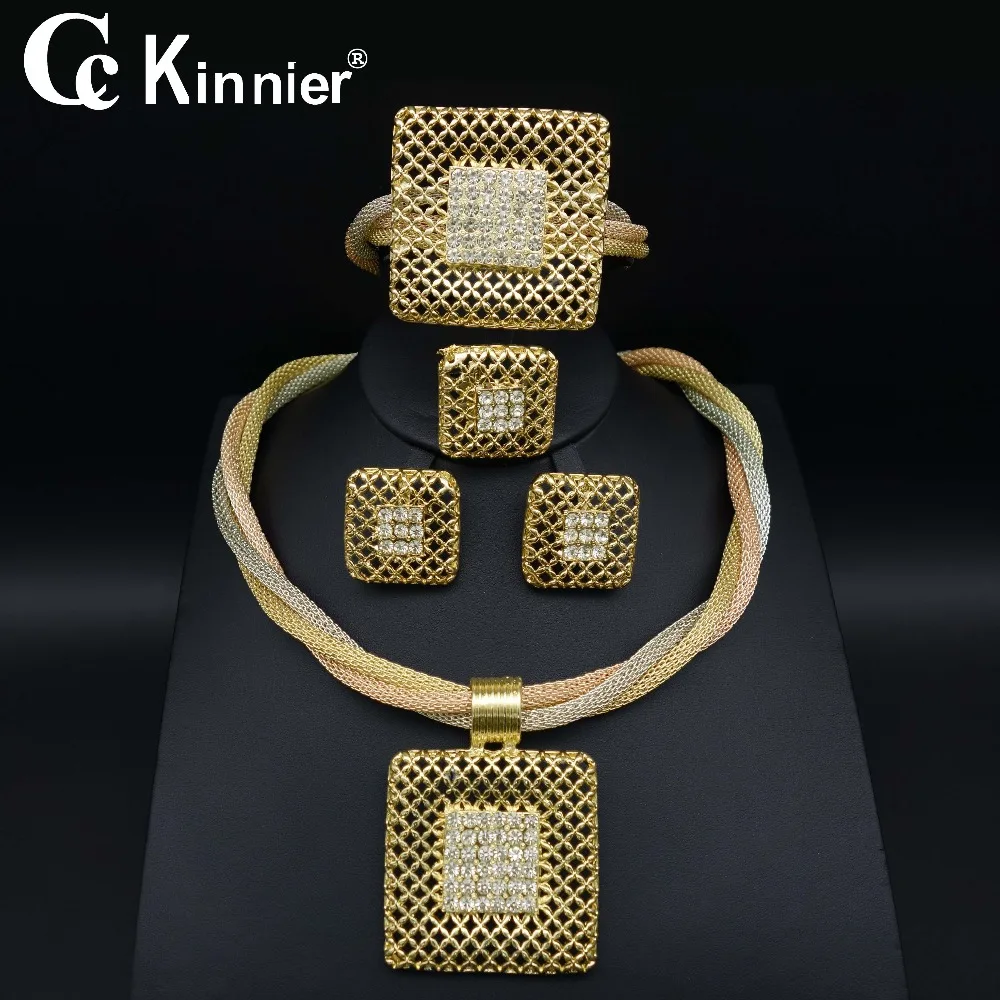 

Dubai gold-color African Unique big bead Fashion Bridal crystal wedding jewelry sets Ring exaggerated Necklace Bangle Earring