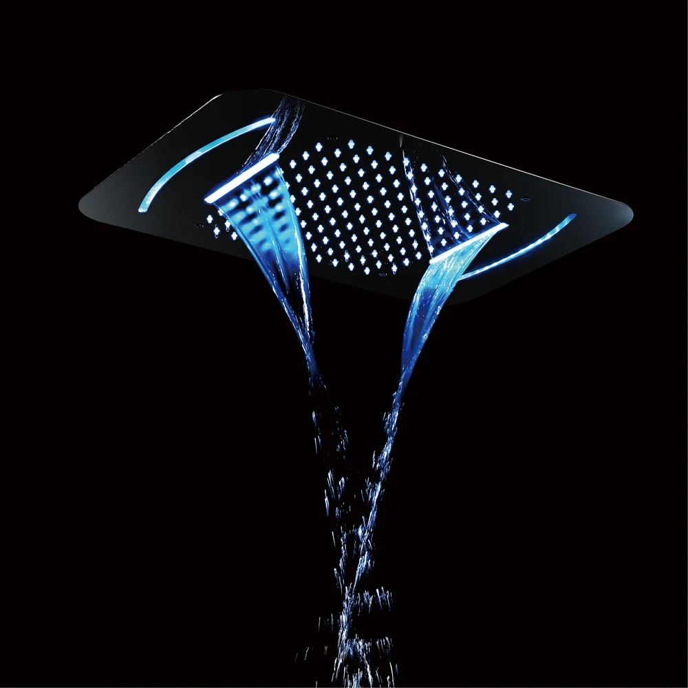 Rainfall LED Light Showerhead 580*380mm Waterfall Shower Bathroom Shower Faucet Mixer Embedded Ceiling Mounted Shower Set