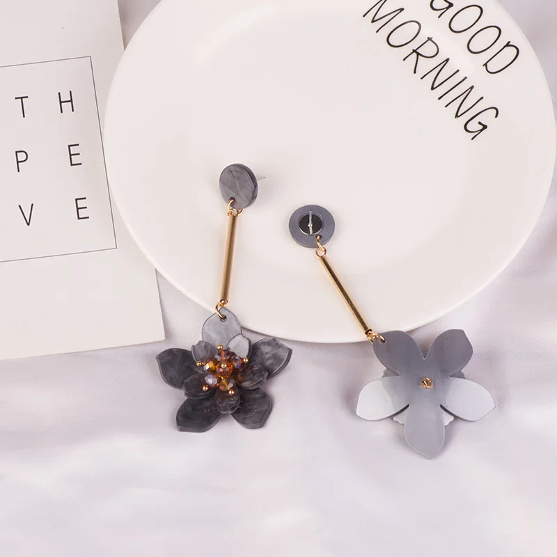 Trendy Dangle Fashion Acrylic Flower Earrings for Women Big Long Metal Dangling Red Resin Drop Earrings Female New Jewelry (5)